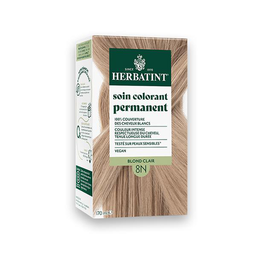 Visuel 1 du produit Coloration permanente pour cheveux blond clair 8N aux extraits végétaux biologiques vegan Herbatint - 170 ml