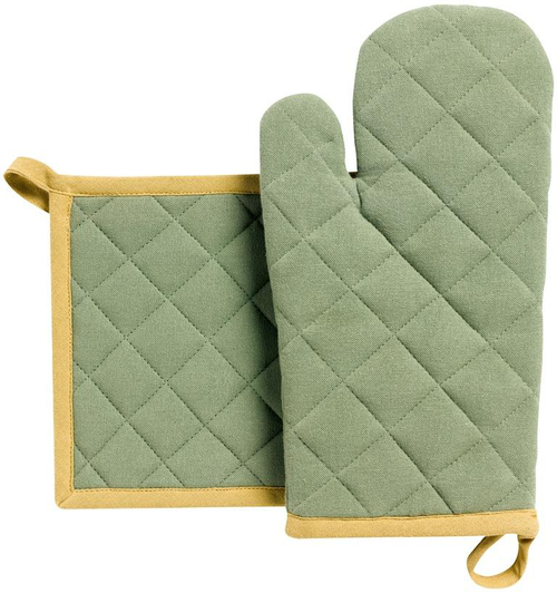 Visuel 1 du produit Lot gant et manique en coton recyclé coloris matcha Grace - 32 x 18 cm