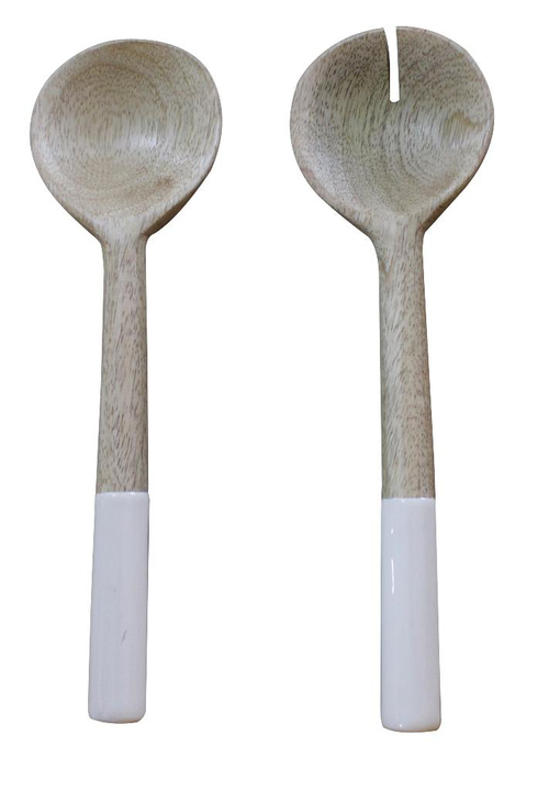 Visuel 1 du produit Lot de 2 couverts coloris blanc en manguier émaillé - 33 x 8 x 3 cm