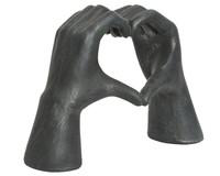 Visuel 2 du produit Statue en polymagnesium anthracite/argent forme mains et cœur - 16 x 47 x 33 cm