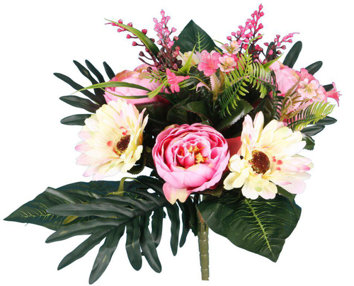 Visuel 1 du produit Bouquet de fleurs artificielles Pivoine et Gerbera crème et rose – Les 12 fleurs