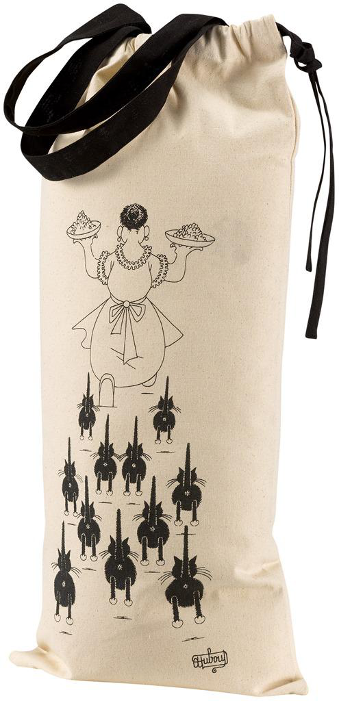 Visuel 1 du produit Sac à pain en coton beige motif chat Dubout à table - 27 x 59 cm