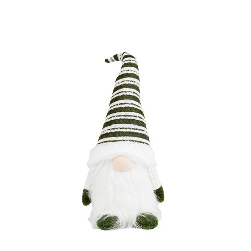 Visuel 1 du produit Peluche décorative de Noël gnome assis bonnet rayé en polyester coloris vert et blanc - H 45 cm