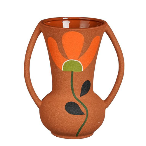 Visuel 1 du produit Vase terracotta à motif fleur orange Wally - 17,5 x 12 x 20 cm