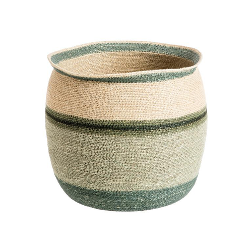 Visuel 1 du produit Panière ronde rayée vert/bleu/beige en osier moyen modèle - Ø 36 x H 32 cm