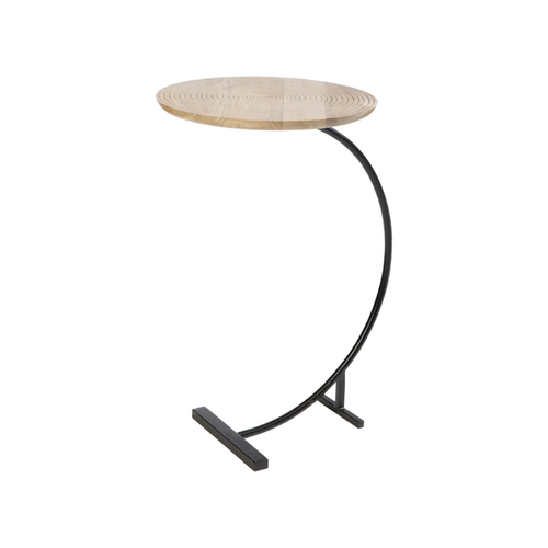 Visuel 1 du produit Table basse en bois de manguier déportée sur pied en métal noir petite modèle - 53 x 36 x 30 cm