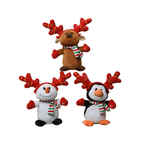 Visuel 1 du produit Peluche animée en polyester coloris multicolore personnage de Noël – H 25 cm (produit vendu à l'unité, livré aléatoirement parmi trois modèles)