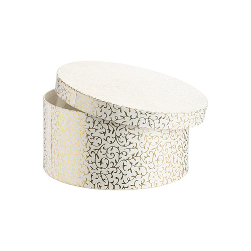 Visuel 2 du produit Boîte ronde en papier métallisé argent à motif - 23 x 11 cm