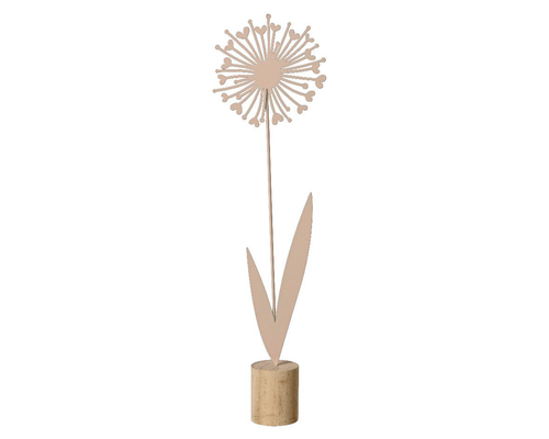 Visuel 1 du produit Fleur en fer beige sur support en bois - 12,5 x 5,5 x H 45 cm