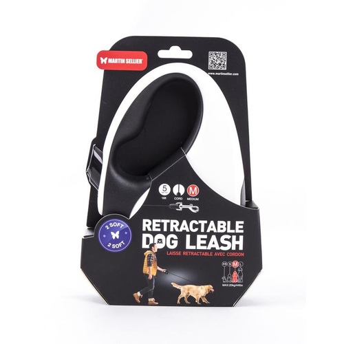 Visuel 1 du produit Laisse rétractable 2 Soft cordon coloris noir et blanc - M