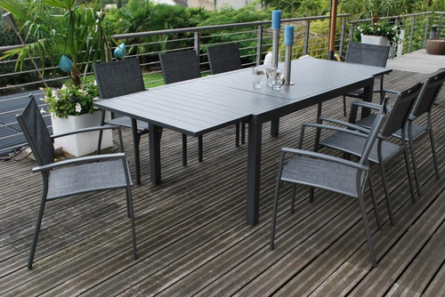 Visuel 6 du produit Table de jardin extensible aluminium gravé gris mat CREADOR Lanza - L.165/261 x 100 cm