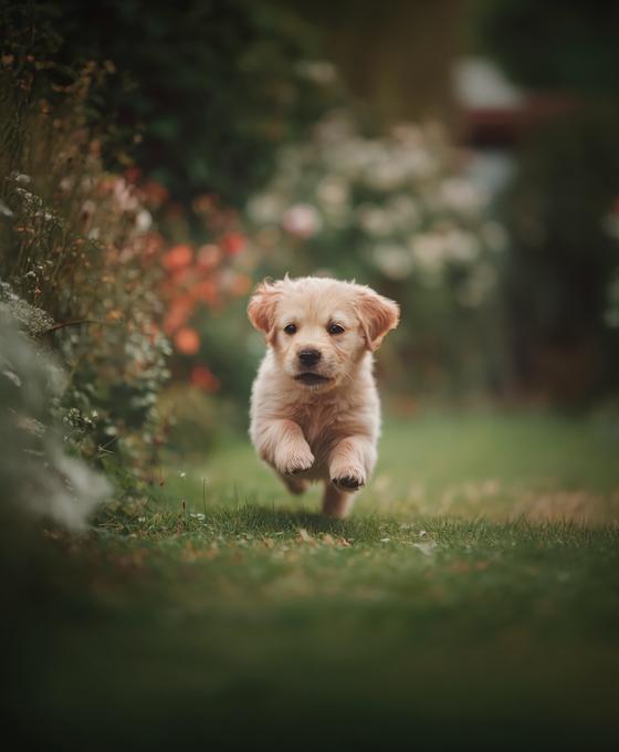 Chien qui court dans l'herbe